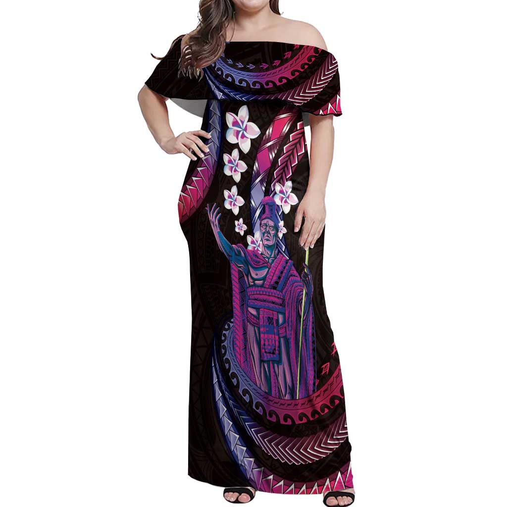 Hawaii King Kamehameha Off Shoulder Maxi Dress Fantastic Plumeria Sweet Vibes