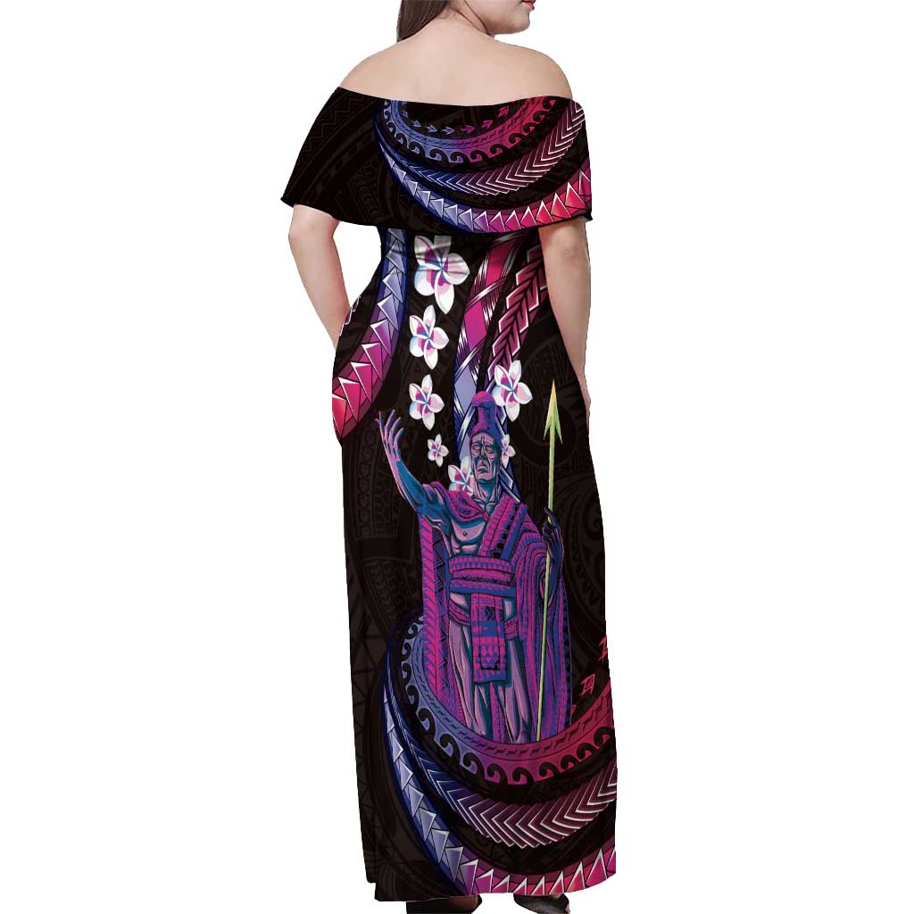 Hawaii King Kamehameha Off Shoulder Maxi Dress Fantastic Plumeria Sweet Vibes