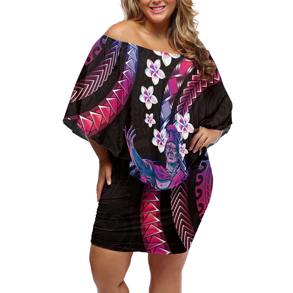 Hawaii King Kamehameha Off Shoulder Short Dress Fantastic Plumeria Sweet Vibes