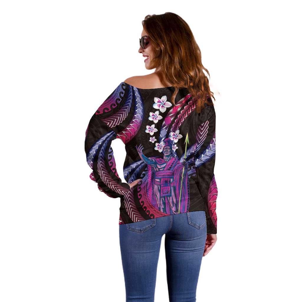 Hawaii King Kamehameha Off Shoulder Sweater Fantastic Plumeria Sweet Vibes