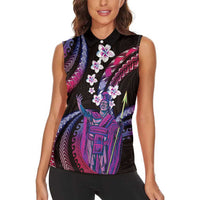 Hawaii King Kamehameha Women Sleeveless Polo Shirt Fantastic Plumeria Sweet Vibes LT01 - Polynesian Pride