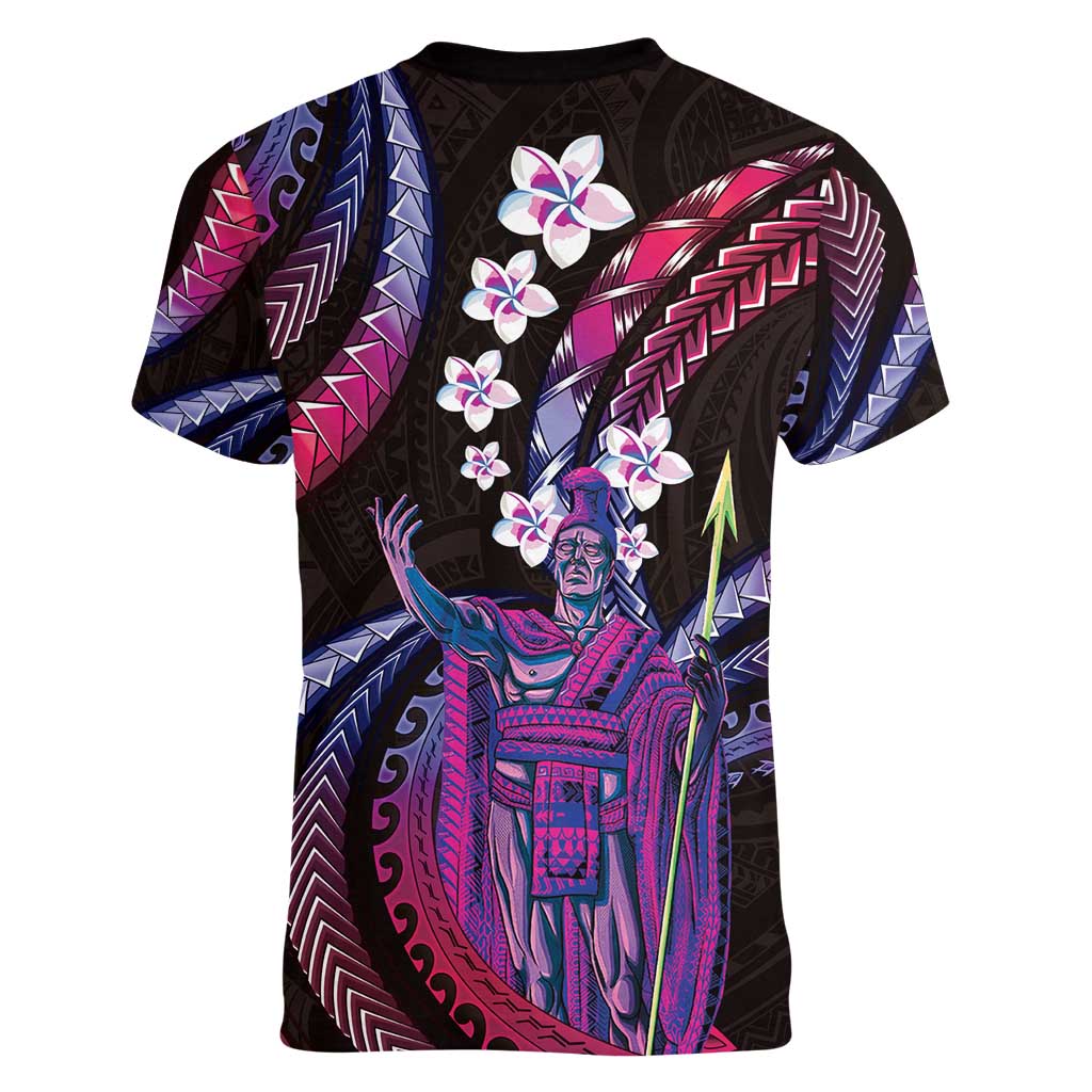 Hawaii King Kamehameha Women V-Neck T-Shirt Fantastic Plumeria Sweet Vibes LT01 - Polynesian Pride