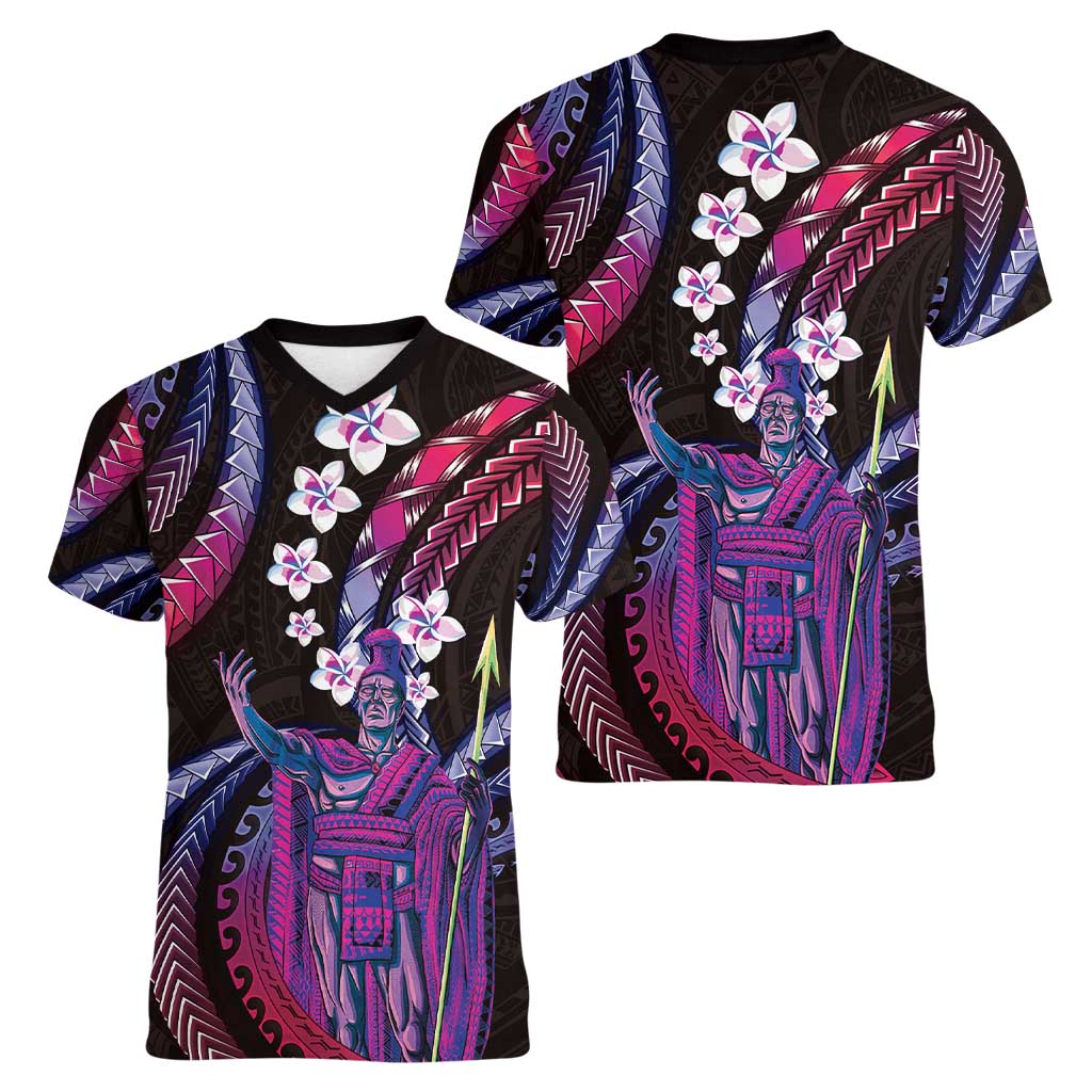 Hawaii King Kamehameha Women V-Neck T-Shirt Fantastic Plumeria Sweet Vibes LT01 - Polynesian Pride