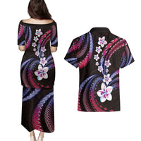 Hawaii Plumeria Couples Matching Puletasi and Hawaiian Shirt Sweet Gradient Polynesian Pattern