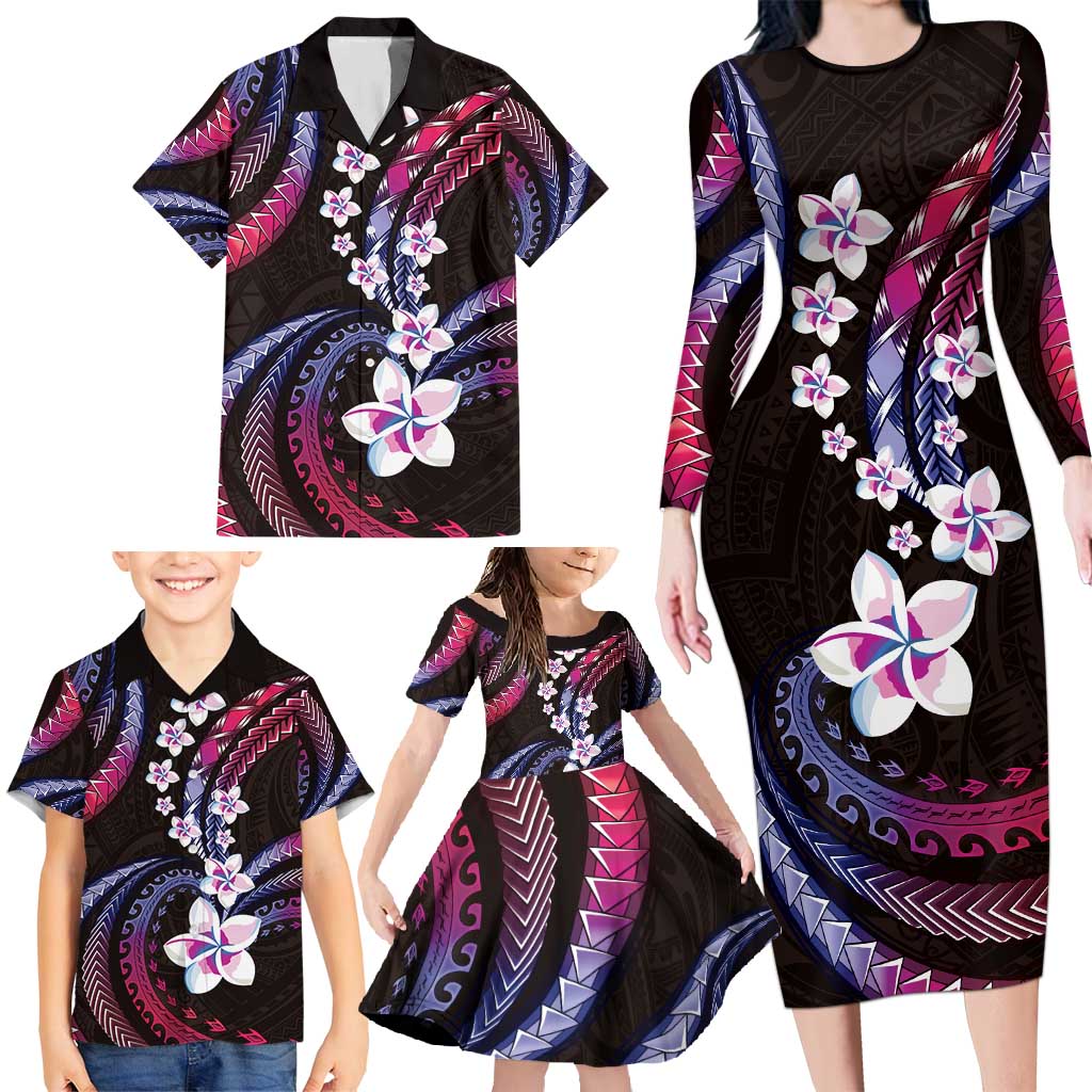 Hawaii Plumeria Family Matching Long Sleeve Bodycon Dress and Hawaiian Shirt Sweet Gradient Polynesian Pattern LT01 - Polynesian Pride