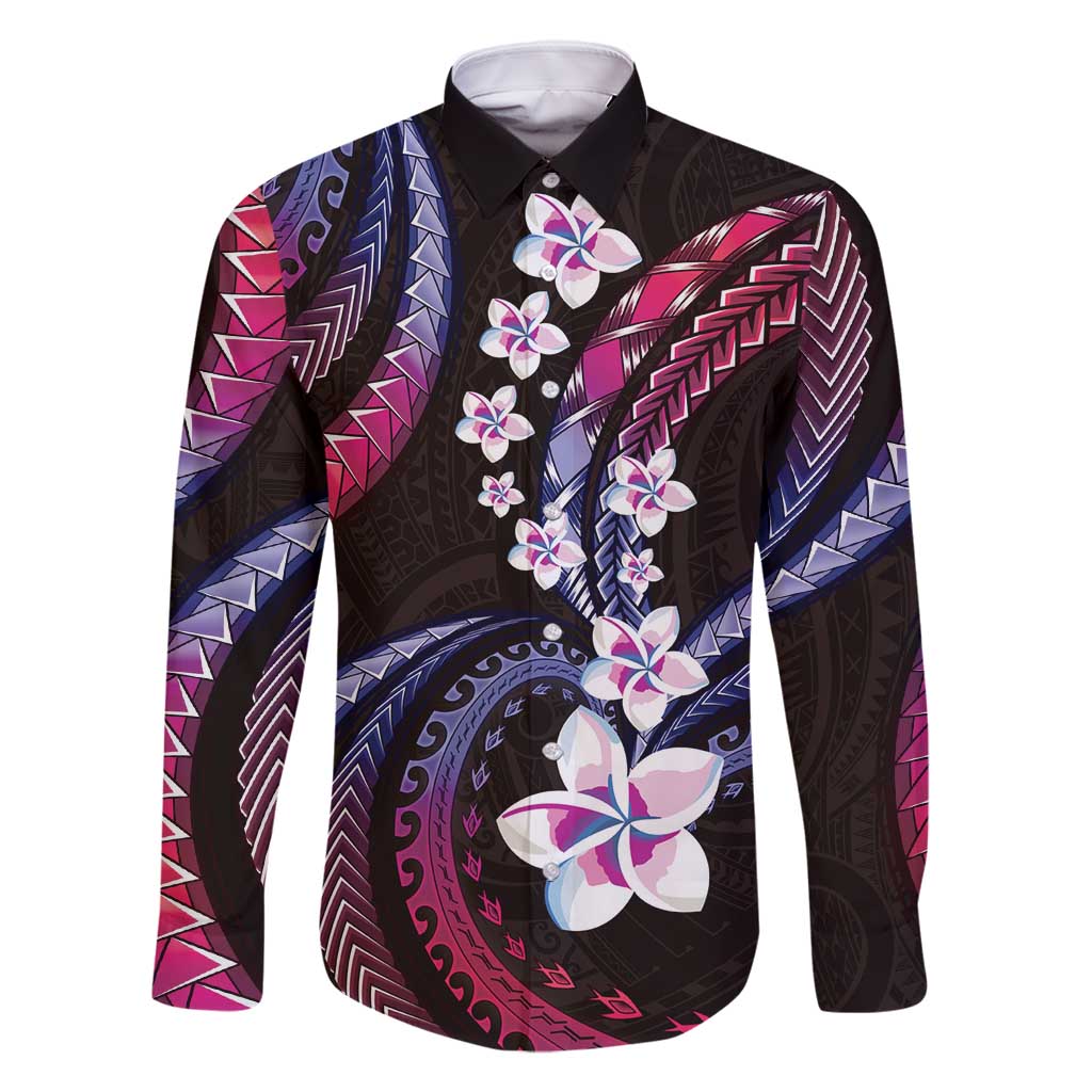 Hawaii Plumeria Family Matching Long Sleeve Bodycon Dress and Hawaiian Shirt Sweet Gradient Polynesian Pattern