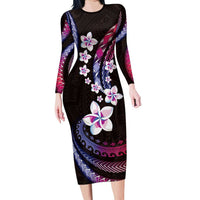 Hawaii Plumeria Family Matching Long Sleeve Bodycon Dress and Hawaiian Shirt Sweet Gradient Polynesian Pattern