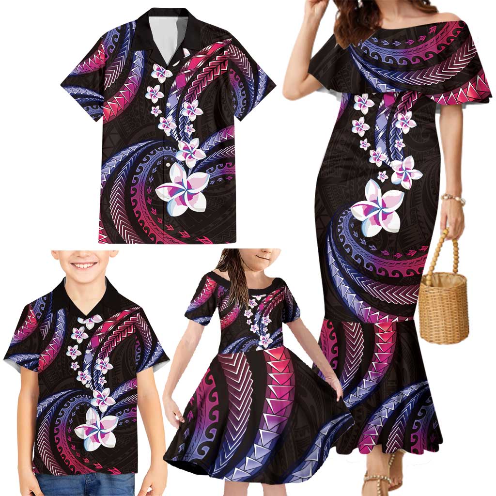 Hawaii Plumeria Family Matching Mermaid Dress and Hawaiian Shirt Sweet Gradient Polynesian Pattern LT01 - Polynesian Pride