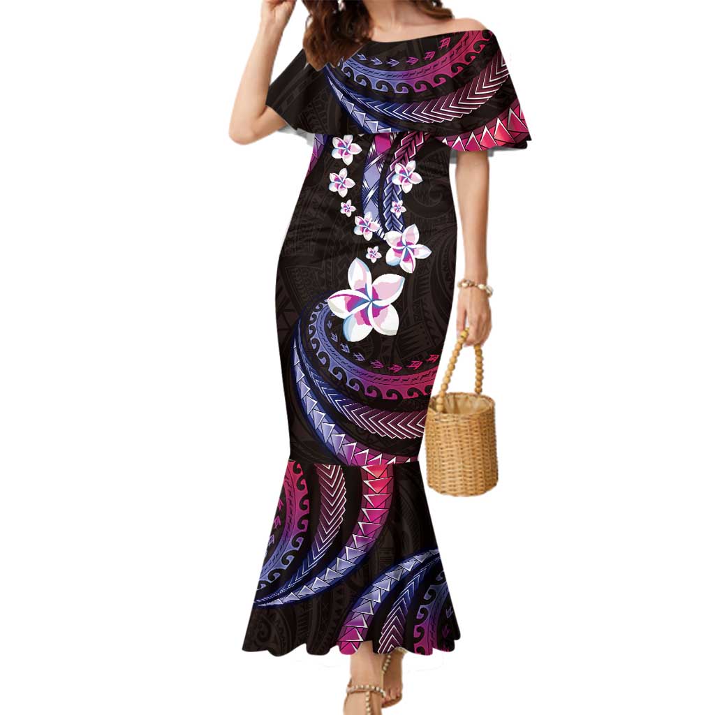 Hawaii Plumeria Family Matching Mermaid Dress and Hawaiian Shirt Sweet Gradient Polynesian Pattern