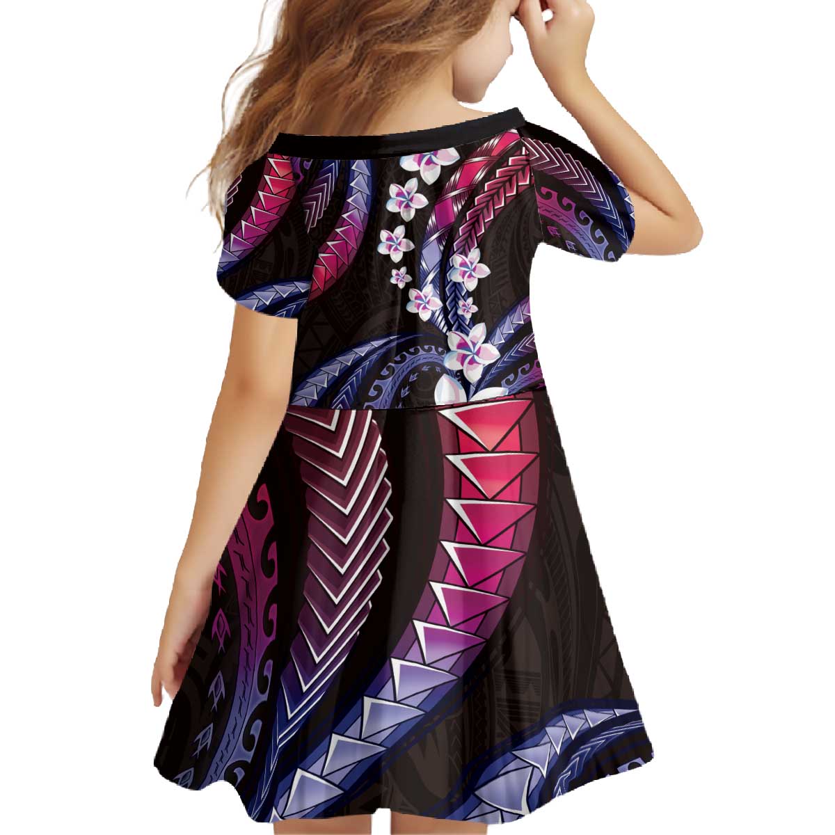 Hawaii Plumeria Family Matching Off The Shoulder Long Sleeve Dress and Hawaiian Shirt Sweet Gradient Polynesian Pattern