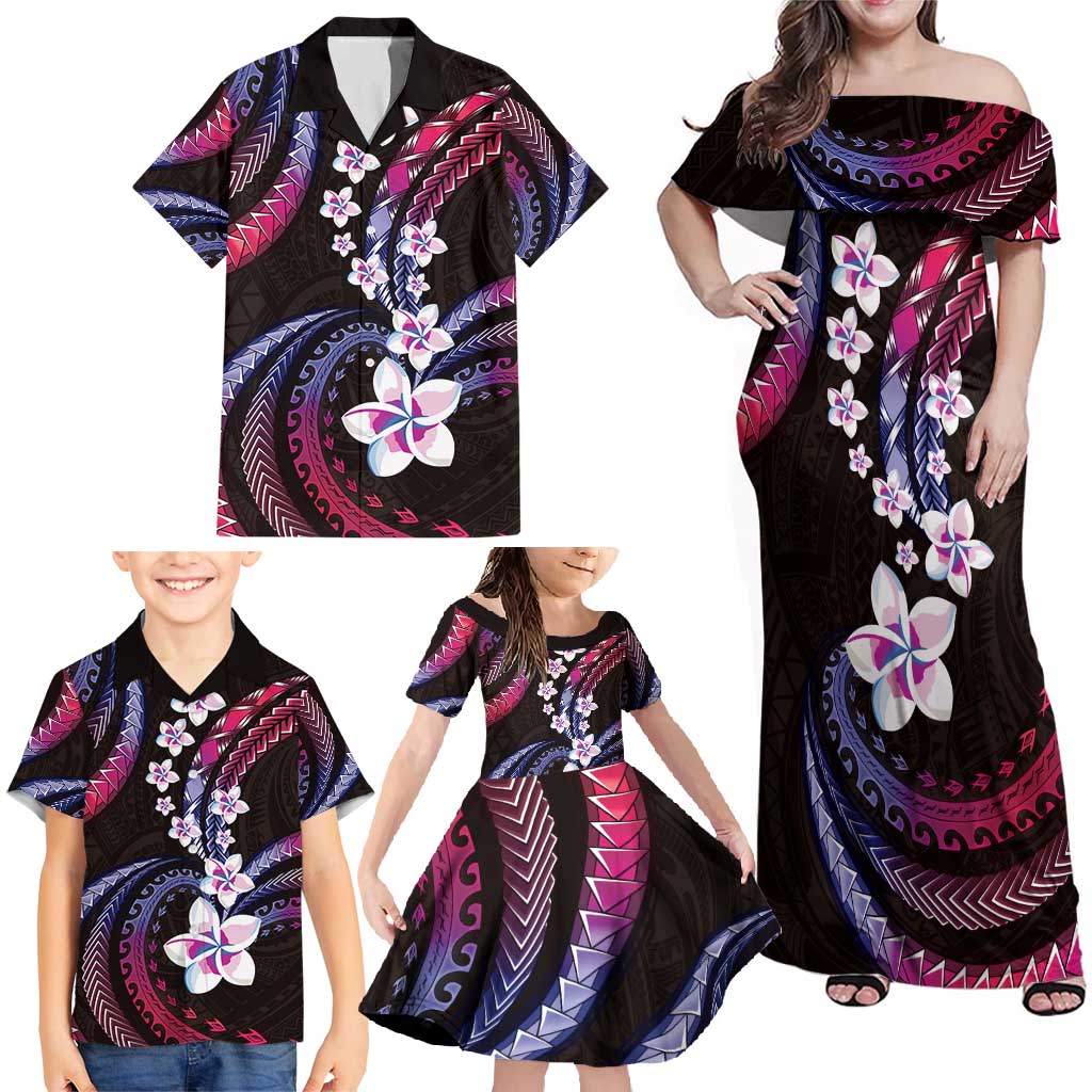 Hawaii Plumeria Family Matching Off Shoulder Maxi Dress and Hawaiian Shirt Sweet Gradient Polynesian Pattern LT01 - Polynesian Pride