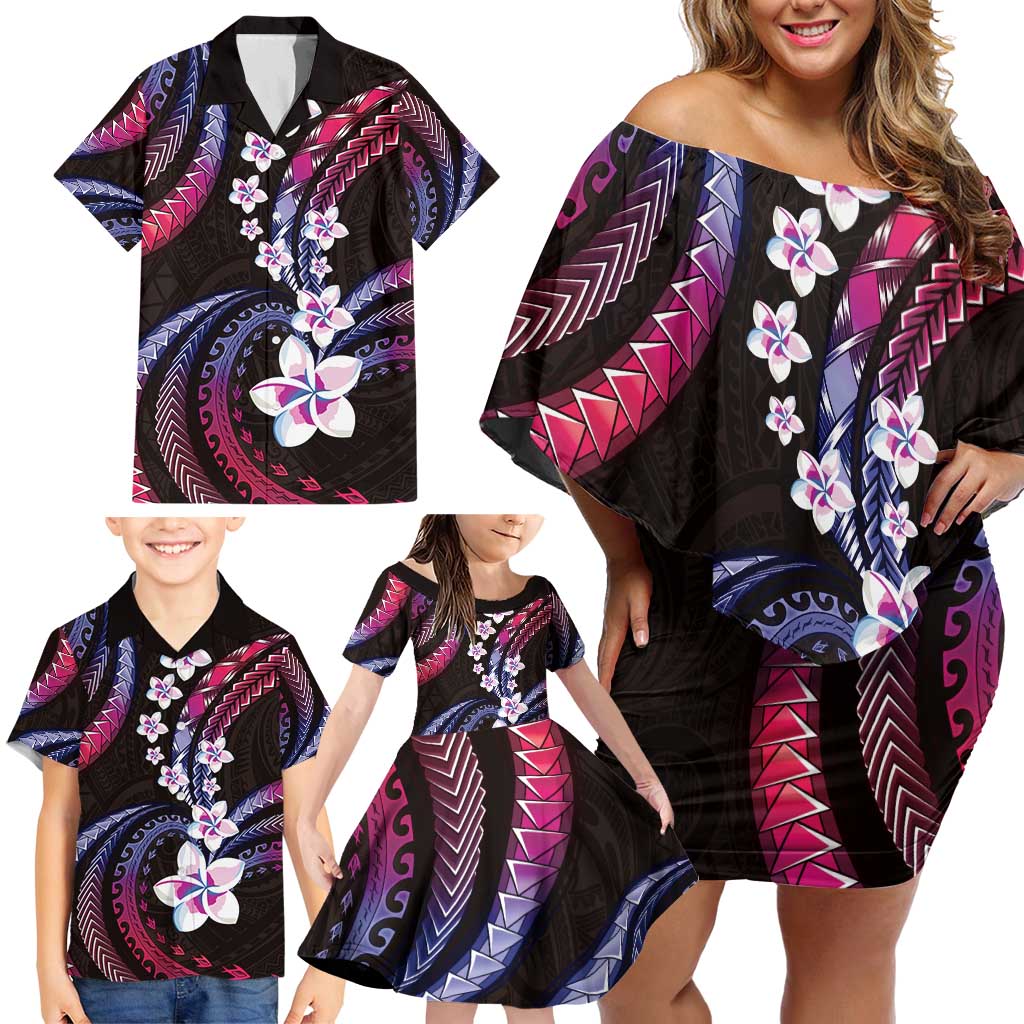 Hawaii Plumeria Family Matching Off Shoulder Short Dress and Hawaiian Shirt Sweet Gradient Polynesian Pattern LT01 - Polynesian Pride
