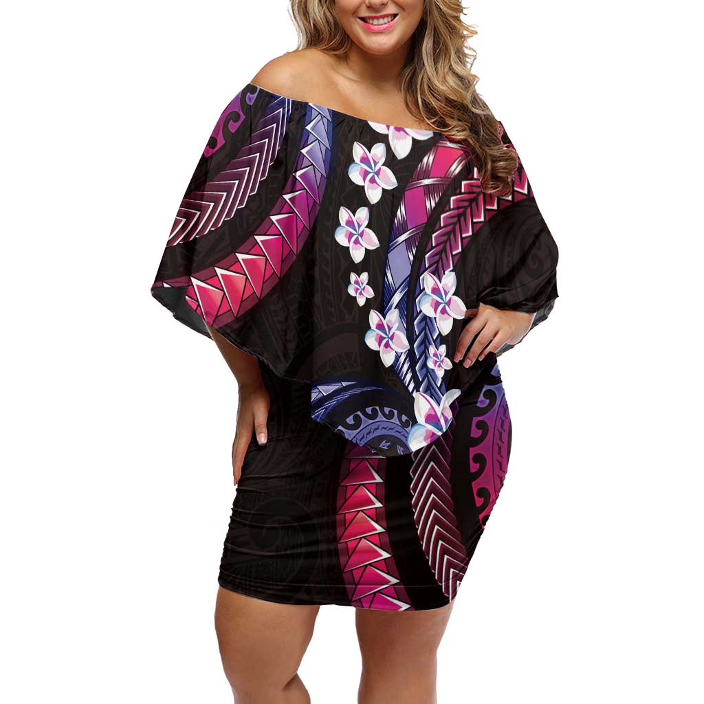 Hawaii Plumeria Family Matching Off Shoulder Short Dress and Hawaiian Shirt Sweet Gradient Polynesian Pattern