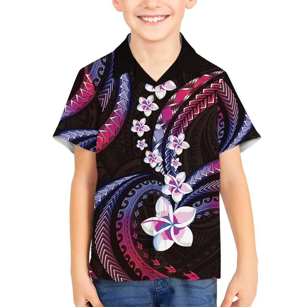 Hawaii Plumeria Family Matching Off Shoulder Short Dress and Hawaiian Shirt Sweet Gradient Polynesian Pattern