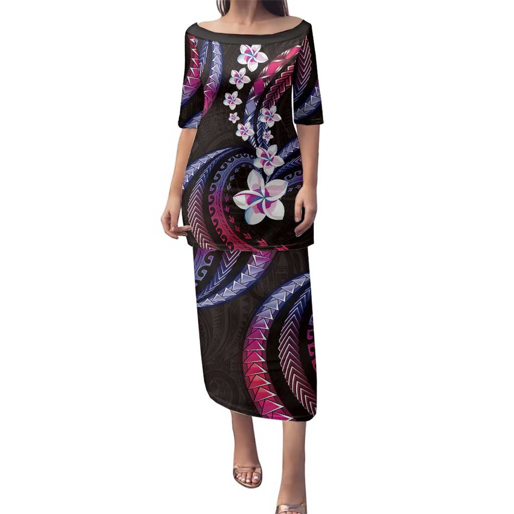 Hawaii Plumeria Family Matching Puletasi and Hawaiian Shirt Sweet Gradient Polynesian Pattern