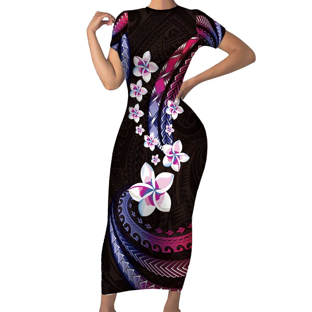 Hawaii Plumeria Family Matching Short Sleeve Bodycon Dress and Hawaiian Shirt Sweet Gradient Polynesian Pattern