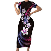 Hawaii Plumeria Family Matching Short Sleeve Bodycon Dress and Hawaiian Shirt Sweet Gradient Polynesian Pattern