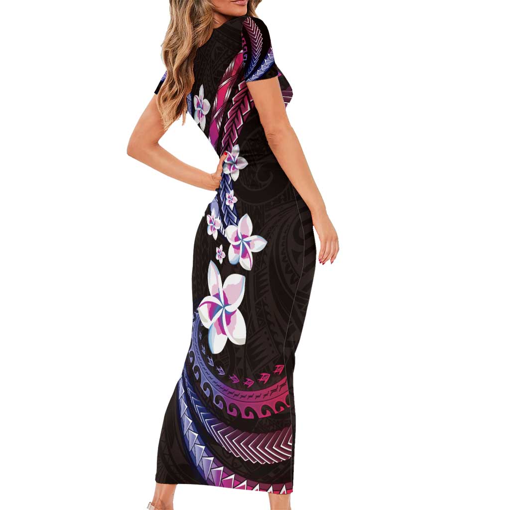 Hawaii Plumeria Family Matching Short Sleeve Bodycon Dress and Hawaiian Shirt Sweet Gradient Polynesian Pattern