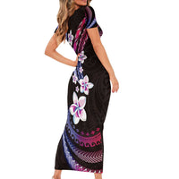 Hawaii Plumeria Family Matching Short Sleeve Bodycon Dress and Hawaiian Shirt Sweet Gradient Polynesian Pattern