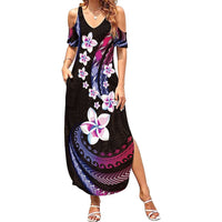 Hawaii Plumeria Family Matching Summer Maxi Dress and Hawaiian Shirt Sweet Gradient Polynesian Pattern