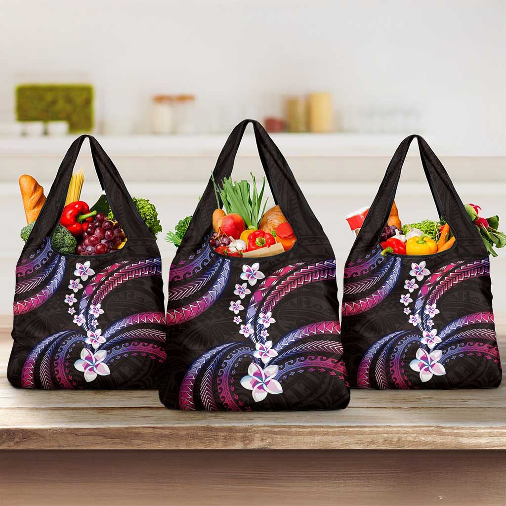 Hawaii Plumeria Grocery Bag Sweet Gradient Polynesian Pattern