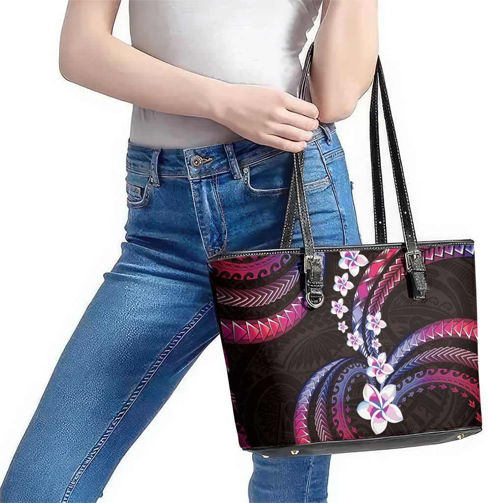 Hawaii Plumeria Leather Tote Bag Sweet Gradient Polynesian Pattern