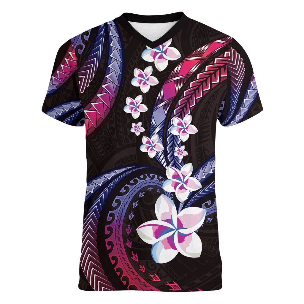 Hawaii Plumeria Women V-Neck T-Shirt Sweet Gradient Polynesian Pattern