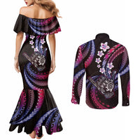 Hawaii Shaka Sign Couples Matching Mermaid Dress and Long Sleeve Button Shirt Fantastic Frangipani Sweet Vibes LT01 - Polynesian Pride