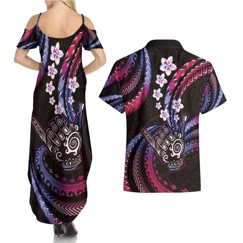 Hawaii Shaka Sign Couples Matching Summer Maxi Dress and Hawaiian Shirt Fantastic Frangipani Sweet Vibes LT01 - Polynesian Pride