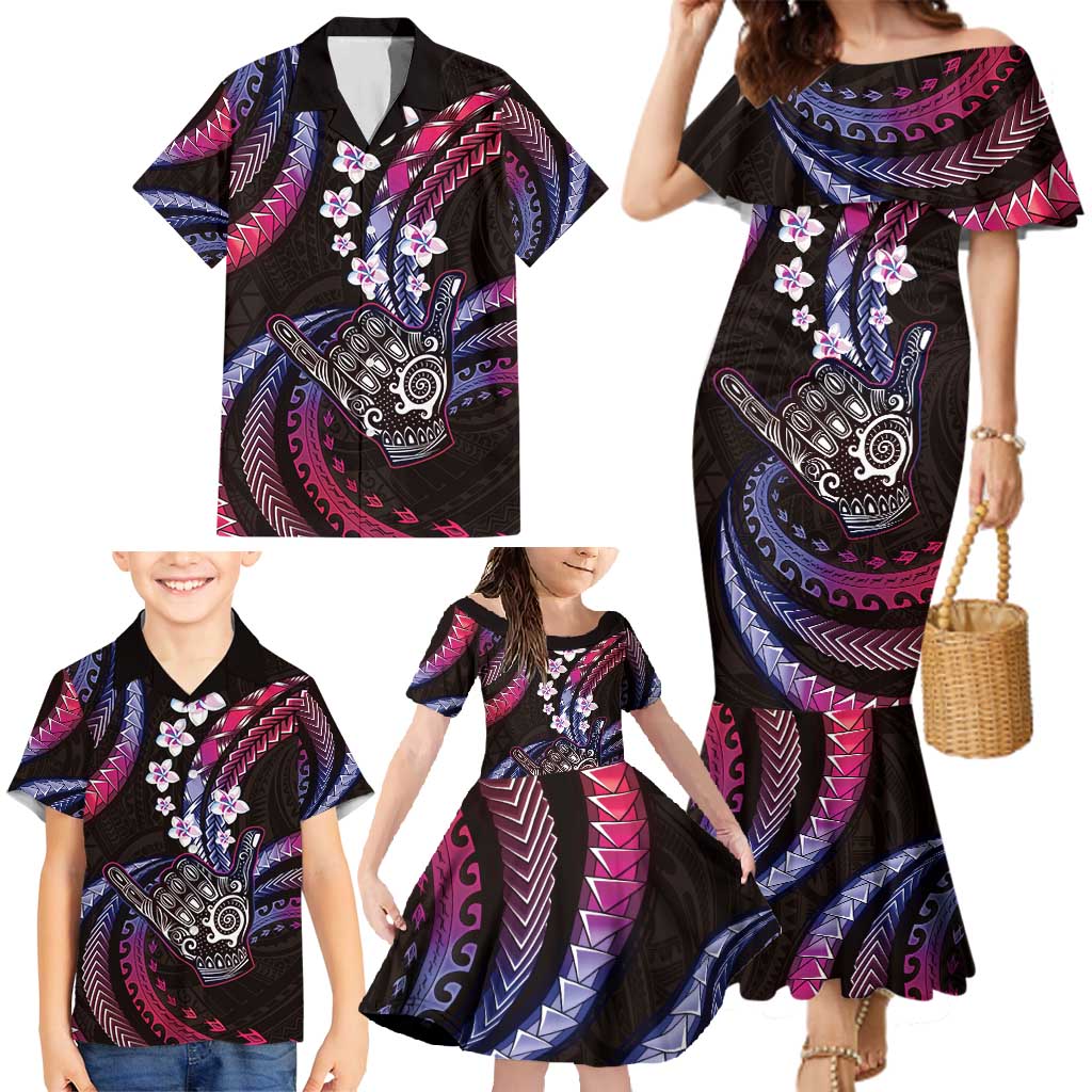 Hawaii Shaka Sign Family Matching Mermaid Dress and Hawaiian Shirt Fantastic Frangipani Sweet Vibes