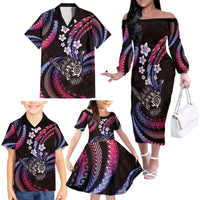Hawaii Shaka Sign Family Matching Off The Shoulder Long Sleeve Dress and Hawaiian Shirt Fantastic Frangipani Sweet Vibes LT01 - Polynesian Pride