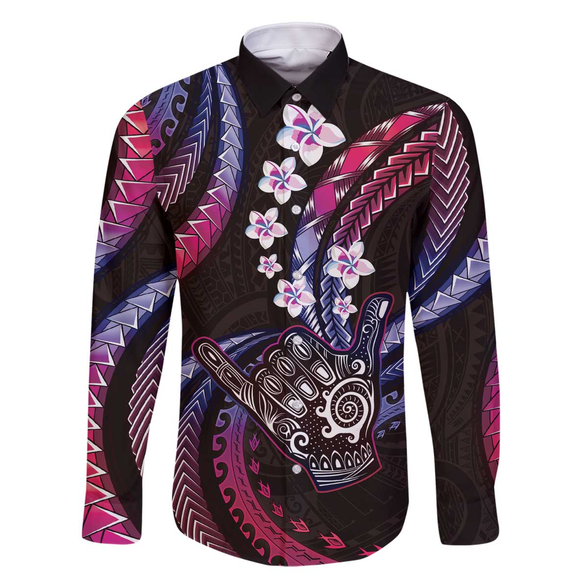 Hawaii Shaka Sign Family Matching Off The Shoulder Long Sleeve Dress and Hawaiian Shirt Fantastic Frangipani Sweet Vibes LT01 Dad's Shirt - Long Sleeve Pink - Polynesian Pride