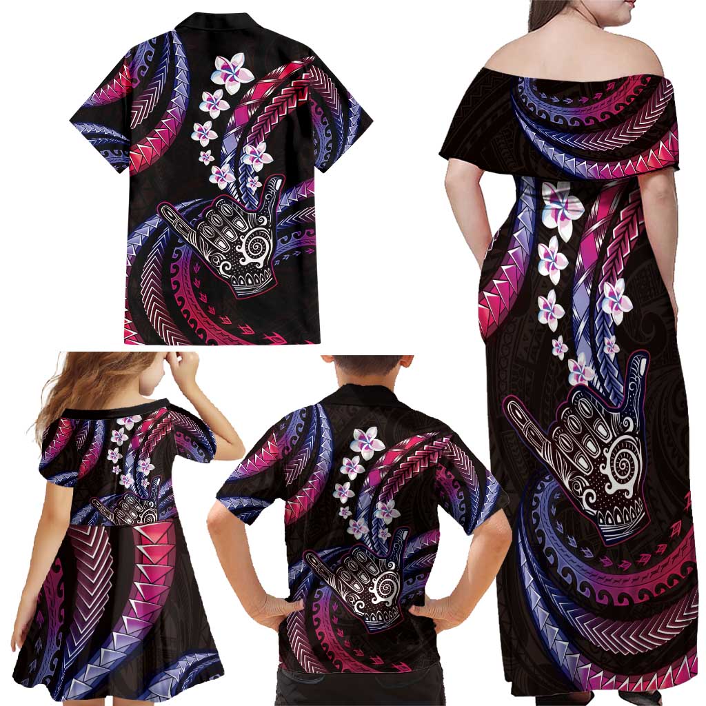 Hawaii Shaka Sign Family Matching Off Shoulder Maxi Dress and Hawaiian Shirt Fantastic Frangipani Sweet Vibes LT01 - Polynesian Pride