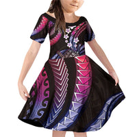 Hawaii Shaka Sign Family Matching Off Shoulder Short Dress and Hawaiian Shirt Fantastic Frangipani Sweet Vibes LT01 Daughter's Dress Pink - Polynesian Pride
