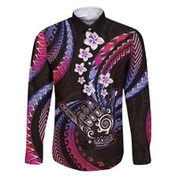 Hawaii Shaka Sign Family Matching Puletasi and Hawaiian Shirt Fantastic Frangipani Sweet Vibes LT01 Dad's Shirt - Long Sleeve Pink - Polynesian Pride