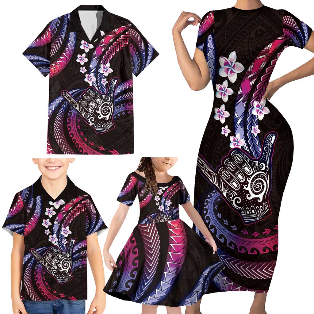 Hawaii Shaka Sign Family Matching Short Sleeve Bodycon Dress and Hawaiian Shirt Fantastic Frangipani Sweet Vibes LT01 - Polynesian Pride