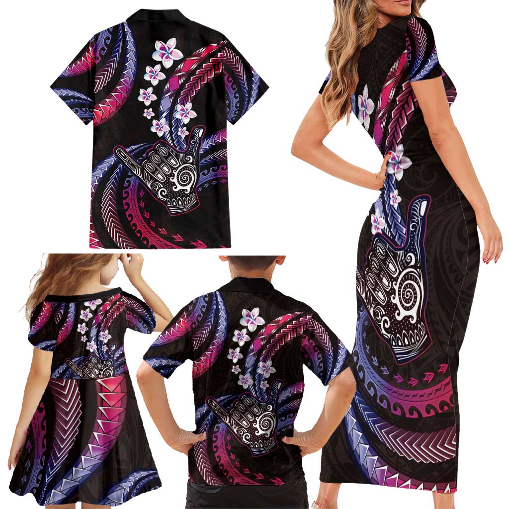 Hawaii Shaka Sign Family Matching Short Sleeve Bodycon Dress and Hawaiian Shirt Fantastic Frangipani Sweet Vibes LT01 - Polynesian Pride
