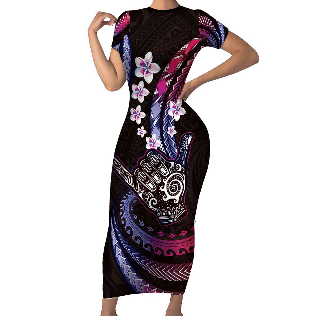 Hawaii Shaka Sign Family Matching Short Sleeve Bodycon Dress and Hawaiian Shirt Fantastic Frangipani Sweet Vibes LT01 Mom's Dress Pink - Polynesian Pride