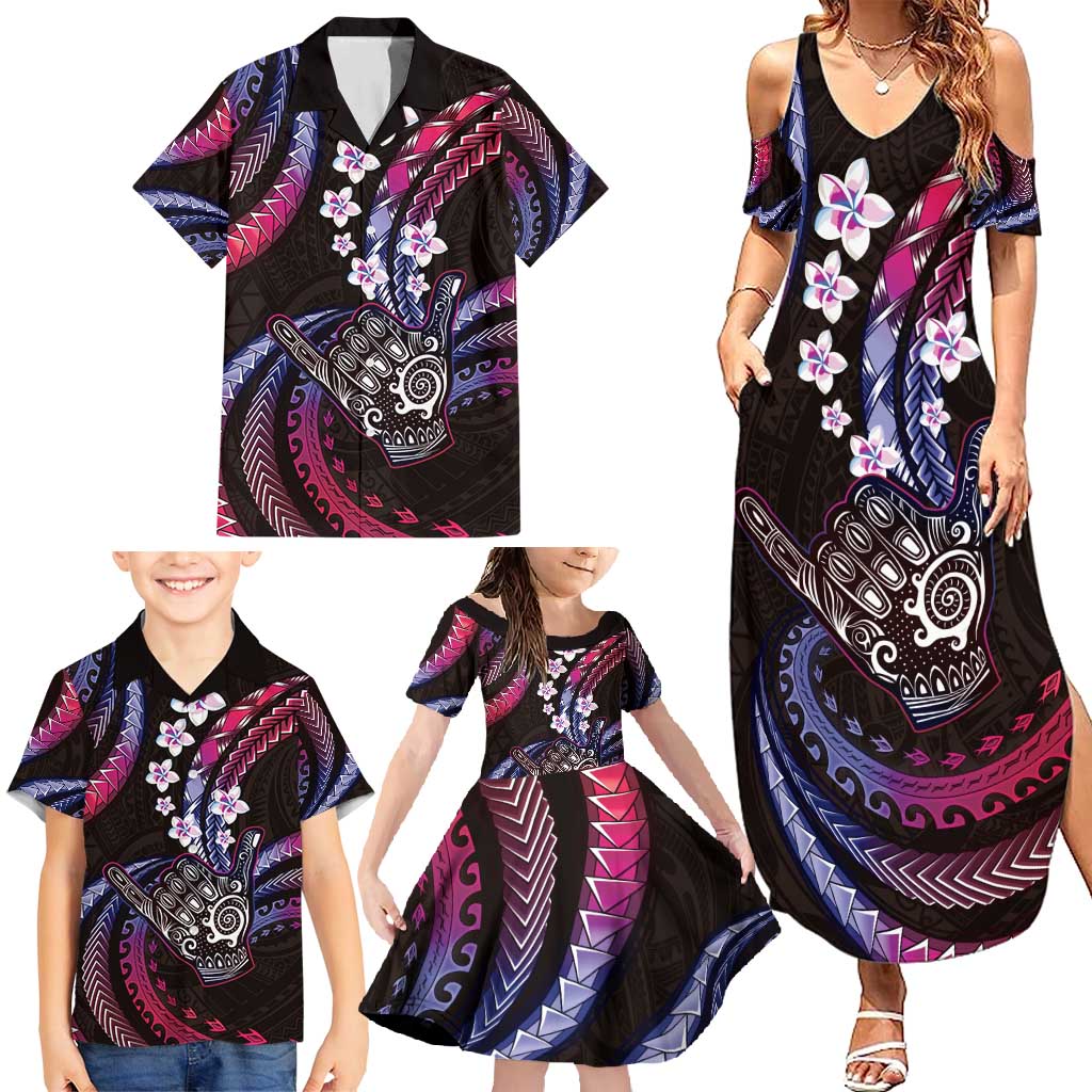 Hawaii Shaka Sign Family Matching Summer Maxi Dress and Hawaiian Shirt Fantastic Frangipani Sweet Vibes LT01 - Polynesian Pride