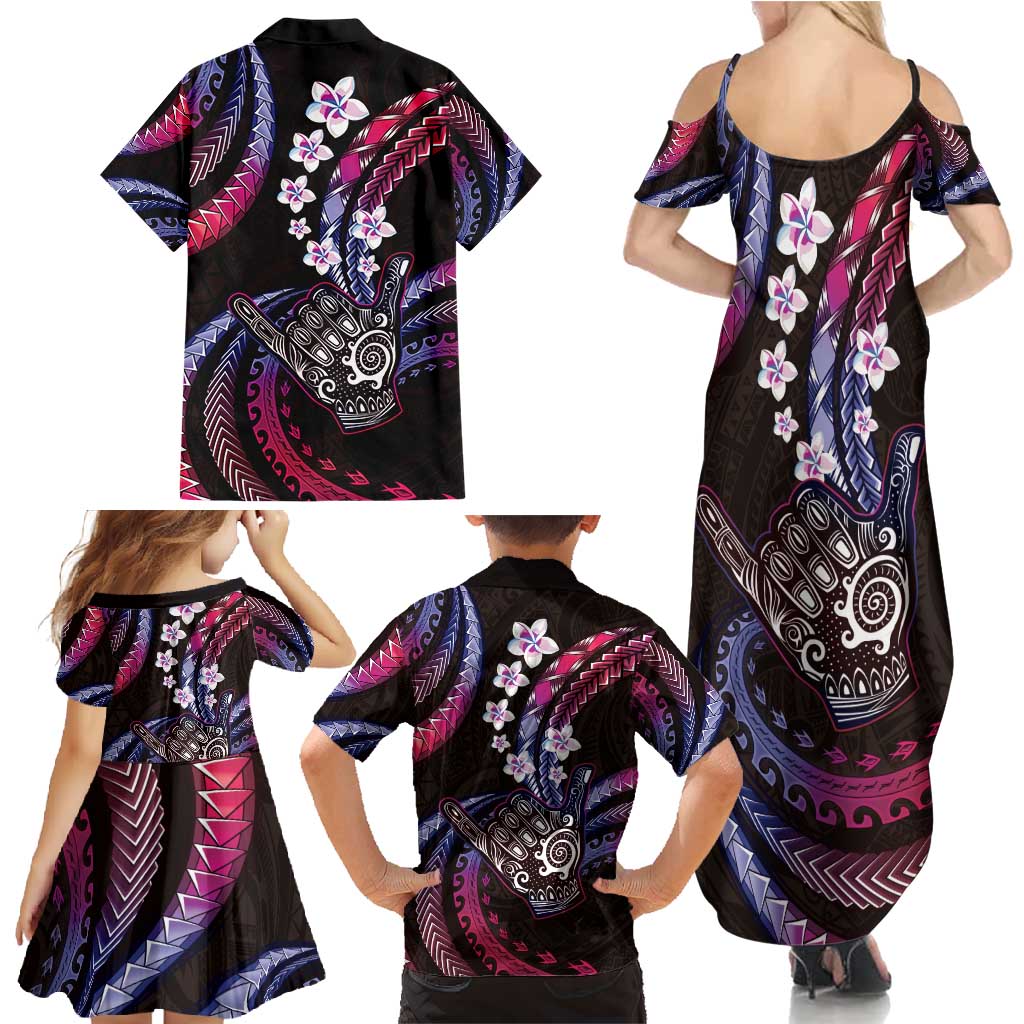 Hawaii Shaka Sign Family Matching Summer Maxi Dress and Hawaiian Shirt Fantastic Frangipani Sweet Vibes LT01 - Polynesian Pride
