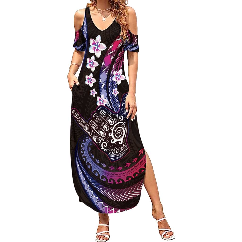 Hawaii Shaka Sign Family Matching Summer Maxi Dress and Hawaiian Shirt Fantastic Frangipani Sweet Vibes LT01 Mom's Dress Pink - Polynesian Pride