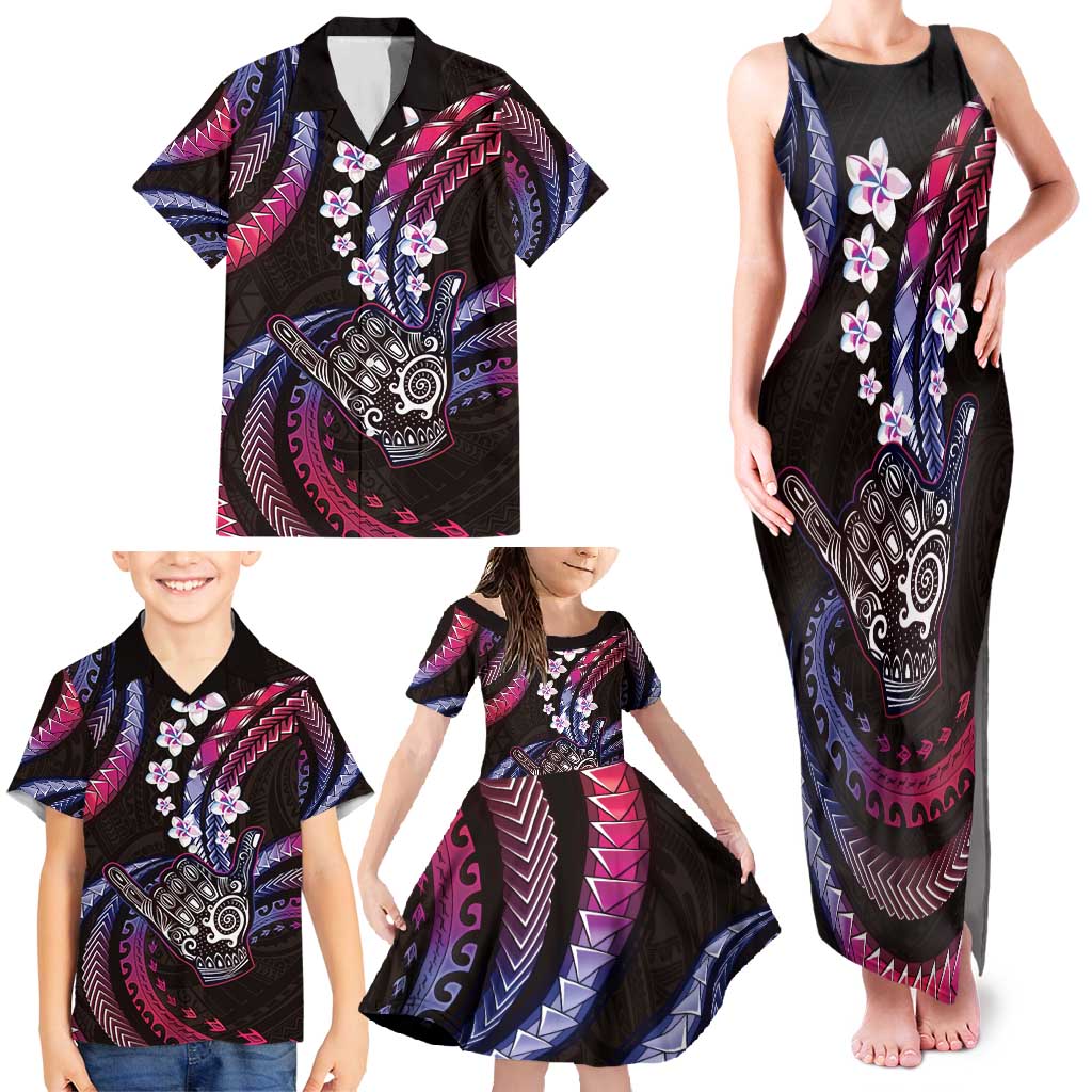 Hawaii Shaka Sign Family Matching Tank Maxi Dress and Hawaiian Shirt Fantastic Frangipani Sweet Vibes LT01 - Polynesian Pride