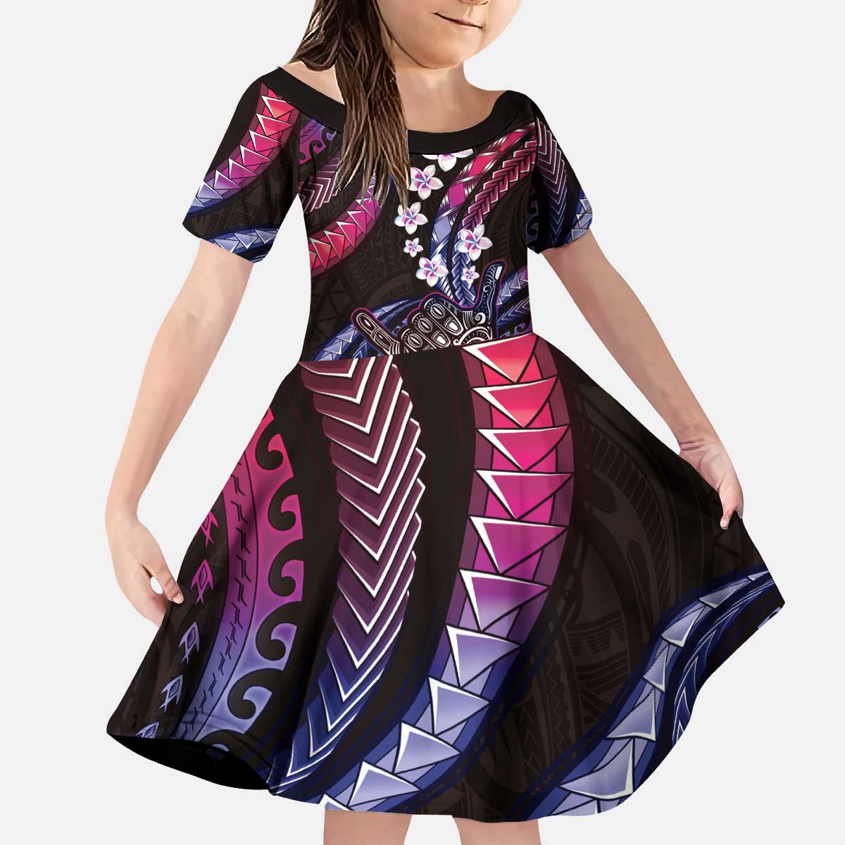 Hawaii Shaka Sign Kid Short Sleeve Dress Fantastic Frangipani Sweet Vibes