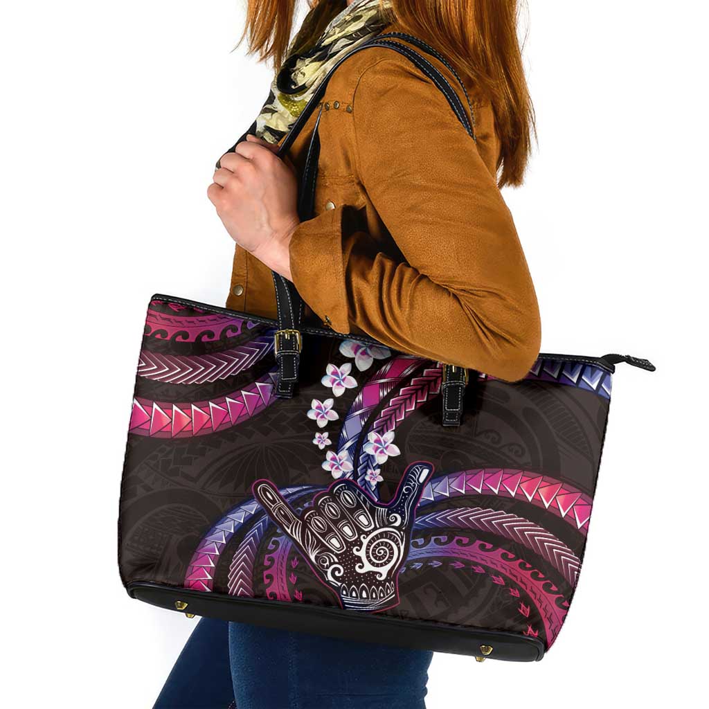 Hawaii Shaka Sign Leather Tote Bag Fantastic Frangipani Sweet Vibes