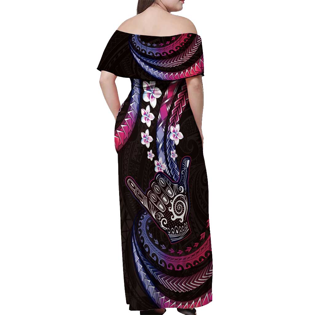 Hawaii Shaka Sign Off Shoulder Maxi Dress Fantastic Frangipani Sweet Vibes