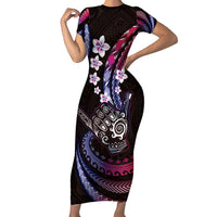 Hawaii Shaka Sign Short Sleeve Bodycon Dress Fantastic Frangipani Sweet Vibes