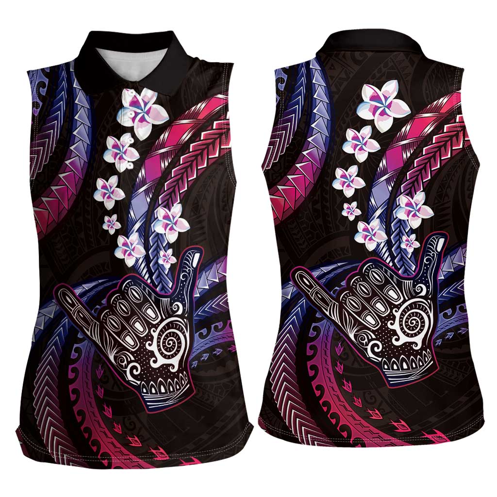 Hawaii Shaka Sign Women Sleeveless Polo Shirt Fantastic Frangipani Sweet Vibes LT01 - Polynesian Pride