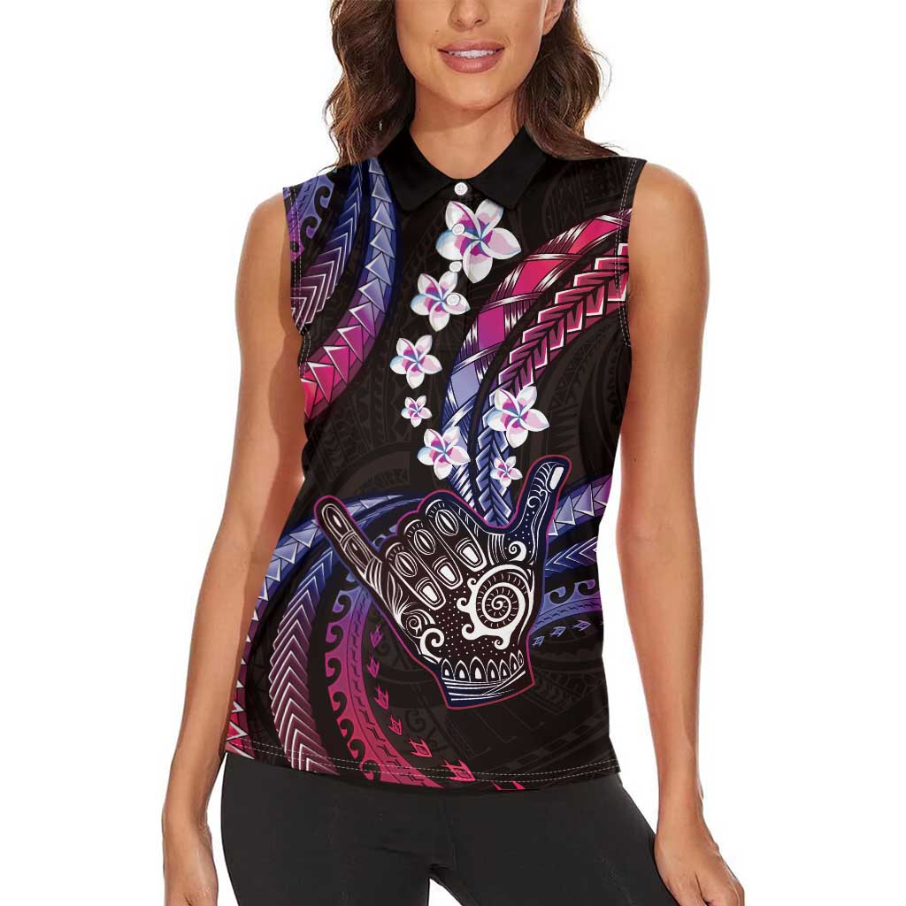 Hawaii Shaka Sign Women Sleeveless Polo Shirt Fantastic Frangipani Sweet Vibes LT01 - Polynesian Pride