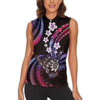 Hawaii Shaka Sign Women Sleeveless Polo Shirt Fantastic Frangipani Sweet Vibes LT01 - Polynesian Pride