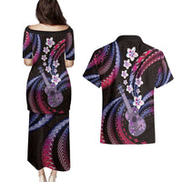 Hawaiian Ukulele Couples Matching Puletasi and Hawaiian Shirt Sweet Dream Fantastic Plumeria